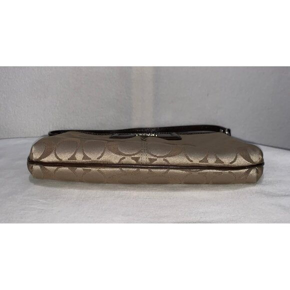 Coach Ashley Signature Sateen Large Wristlet/Mini Bag Beige Brown Silver Two Way - Picture 6 of 12